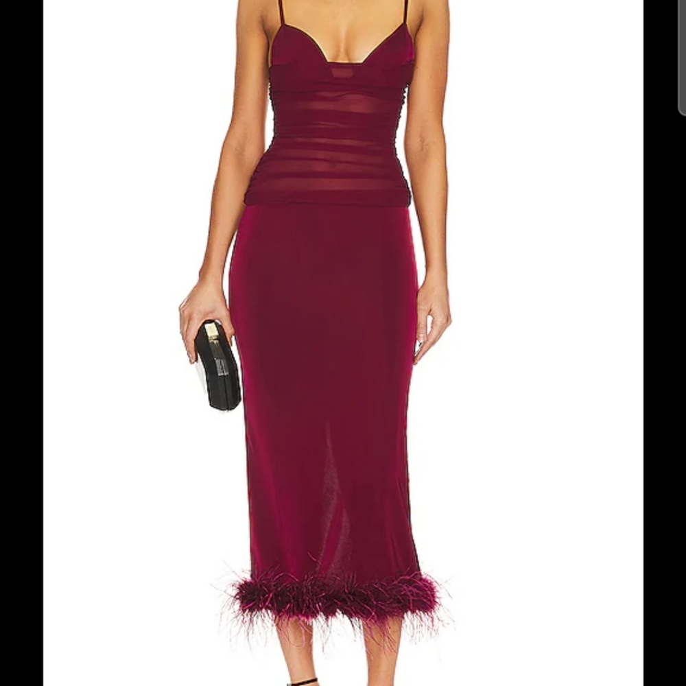 NBD Rhiannon Midi Dress in Oxblood Red Spaghetti Straps